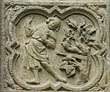 Panel 04:04 - Man recoiling from oak-tree with an axe wedged in it